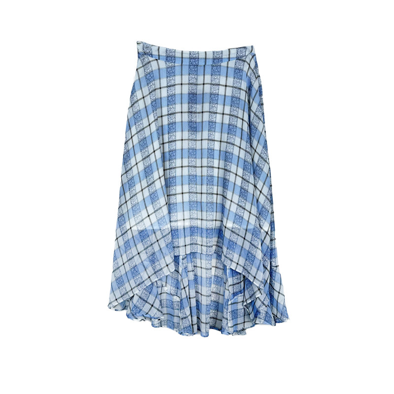 拉系列专柜正品文艺学院风格子前短后长雪纺长裙半身裙女20014651