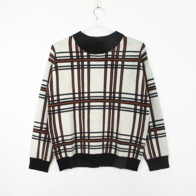 格子短款毛衣女cache套头