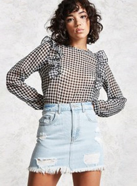 F21牛仔短裙正品破洞一步裙