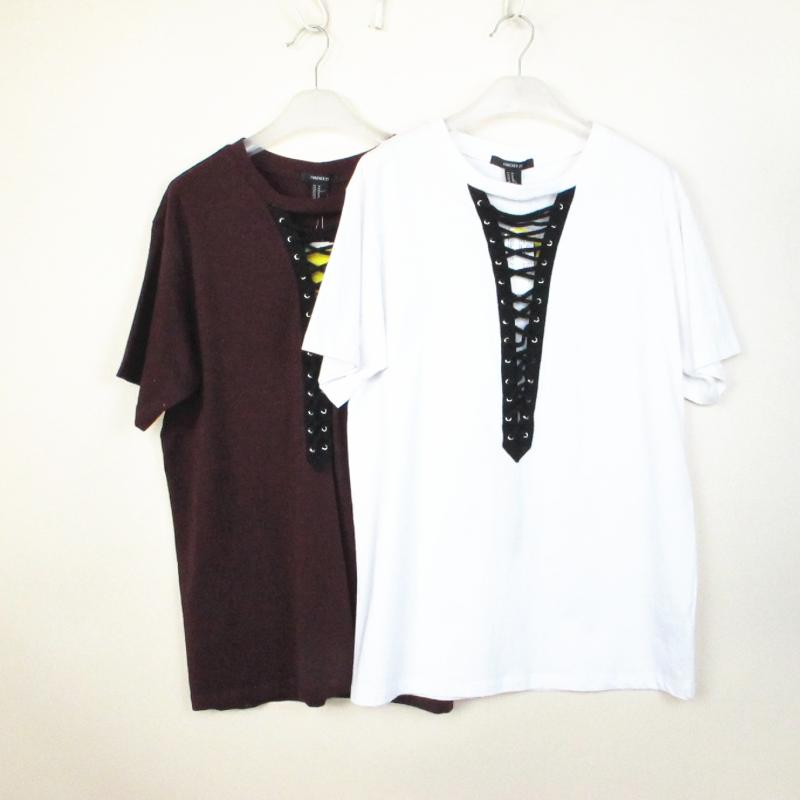 F21系列专柜正品B-6-11-3-1个性绑带宽松T恤女122238