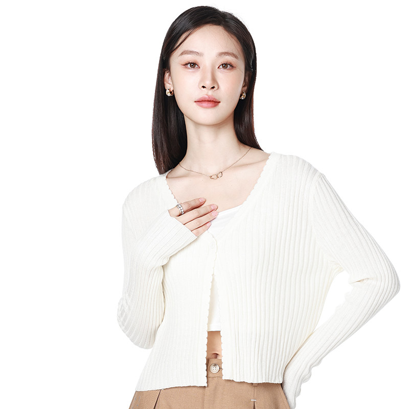 Mixblu麦斯兰专柜正品圆领长袖纯色针织开衫女春秋短外套BX861007
