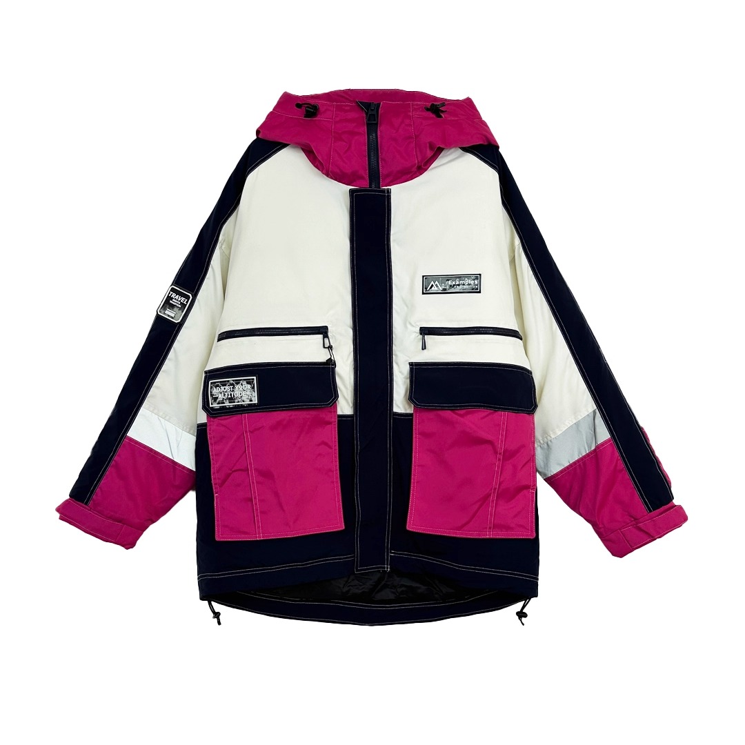 Mixblu麦斯兰专柜正品休闲连帽宽松拼色90绒中长款羽绒服KXB20222