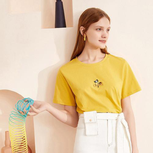 拉系列专柜正品休闲可爱百搭圆领短袖宽松T恤少女夏 1T0B1001