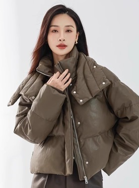 Mixblu麦斯兰专柜正品立领仿皮80绒纯色羽绒服秋冬外套女WXB20860