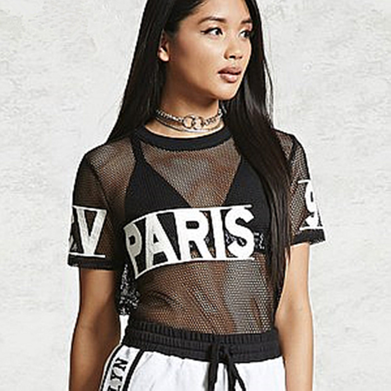 F21系列专柜正品C-4-6-1-2圆领短袖镂空网衫T恤女 322824