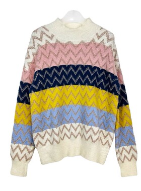 Mixblu麦斯兰专柜正品可爱彩色条纹高领毛衣针织衫女冬 B19B61019