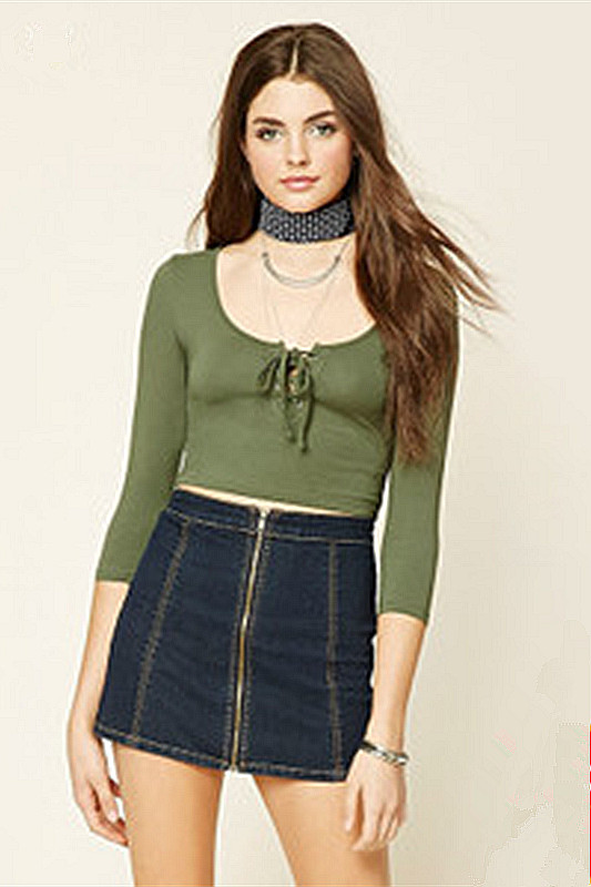 F21系列专柜正品A-13-7-3-3圆领棉质七分袖短T恤女198549