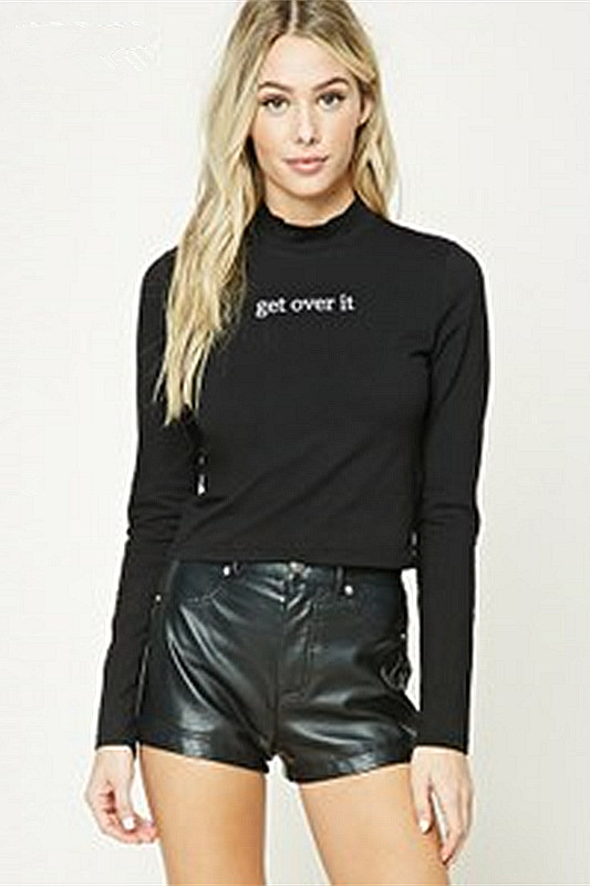 F21专柜正品B-9-8-2-3半高领长袖棉质短T恤女 219611