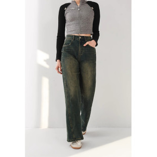 春秋冬BXC29003 牛仔裤 Mixblu麦斯兰专柜正品 复古做旧高腰直筒长裤