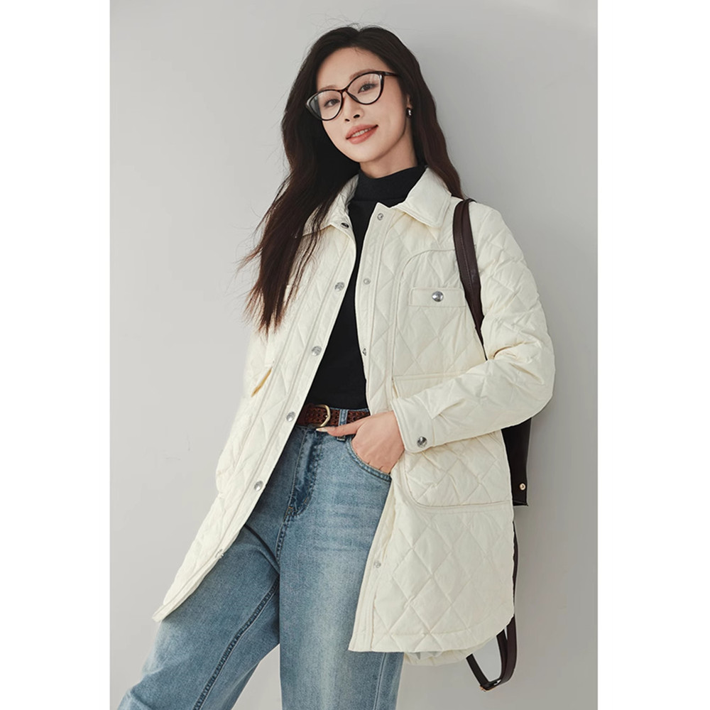 Mixblu麦斯兰专柜正品翻领纯色菱格中长款90绒羽绒服女冬WXC20933