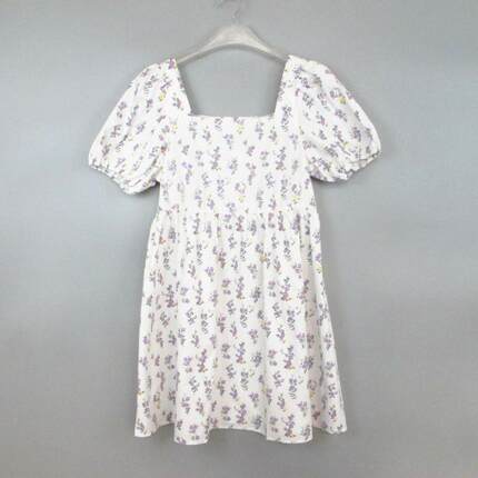 cache正品甜美田园风碎花方领泡泡袖A字连衣裙夏6364009