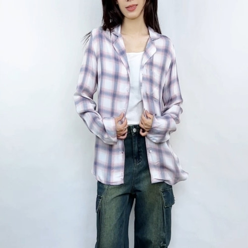 艾格女粘胶格子睡衣空调服