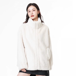 Mixblu麦斯兰专柜正品 轻奢风立领宽松环保皮草秋冬外套女WX924514