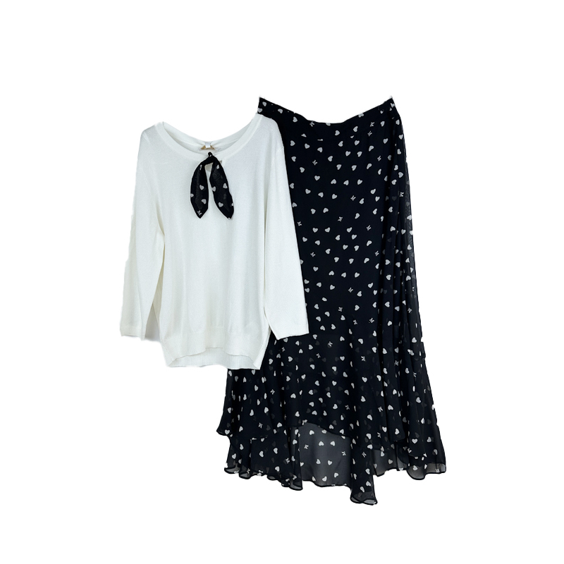 拉系列专柜正品淑女圆领针织衫雪纺长裙两件套装女春秋夏709C5018