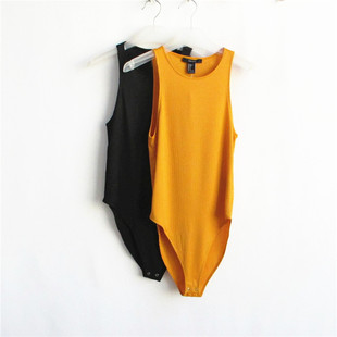 F21系列专柜正品C-5-7-1-3无袖开裆摁扣睡衣女T恤连体内衣 104466