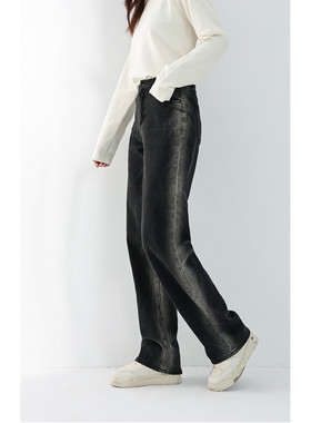 Mixblu麦斯兰专柜正品高腰做旧磨白直筒长裤牛仔裤女春秋BXB29001