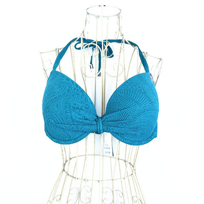 艾格伊品正品暗纹挂脖系带80C薄杯比基尼泳衣单件女夏 8E0756012