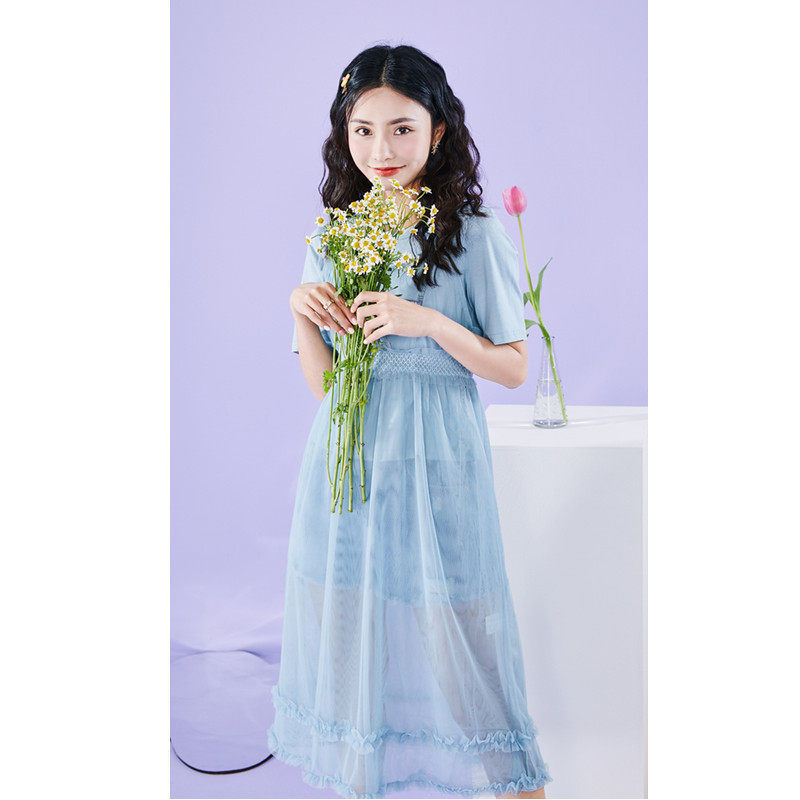 拉系列专柜正品可爱做旧T恤雪纺吊带裙套装女夏60008133 须另打底