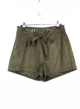 艾格伊品专柜正品百搭纯色绑带蝴蝶结麂皮绒休闲短裤女 8A0820034