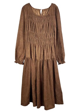 Mixblu麦斯兰专柜正品圆领长袖褶皱丝绒长裙连衣裙春秋冬WXB27891