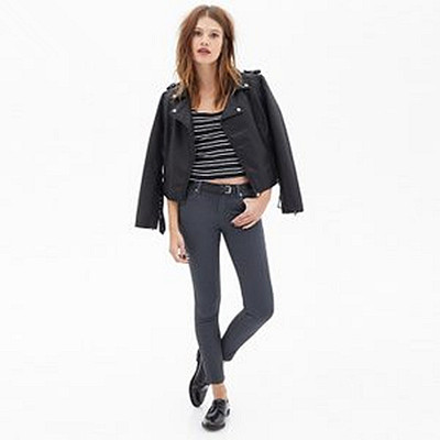 F21专柜正品百搭休闲低腰修身纯色棉质铅笔裤牛仔裤女春秋 058424