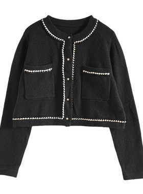 Mixblu麦斯兰专柜正品通勤小香风圆领短款针织外套女春秋BXA61103