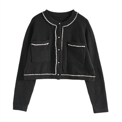 Mixblu麦斯兰专柜正品通勤小香风圆领短款针织外套女春秋BXA61103