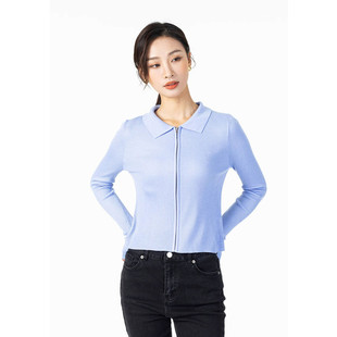 针织开衫 长袖 毛衣女春秋BX301003 翻领修身 Mixblu麦斯兰专柜正品