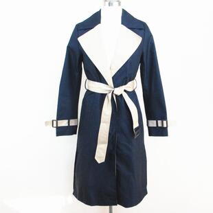 艾格伊品专柜知性中性撞色棉质春秋外套长款风衣女 8E0134005