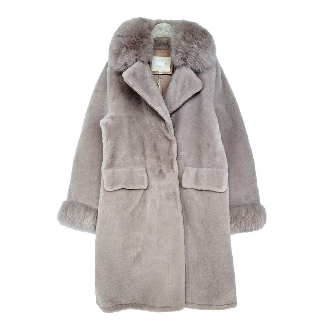 拉系列专柜正品奢华狐狸毛中长款纯色羊皮衣皮草女外套冬60006963