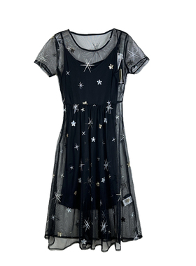 拉系列专柜正品唯美纯色圆领短袖亮片透视连衣裙套装女夏1T001159