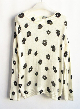 好俪姿honeys正品甜美印花圆领长袖春秋冬毛衣针织衫女 605318946