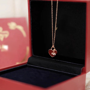 明星同款 国际范 爱心小狗项链玫瑰金色S925银气质百搭简约时尚