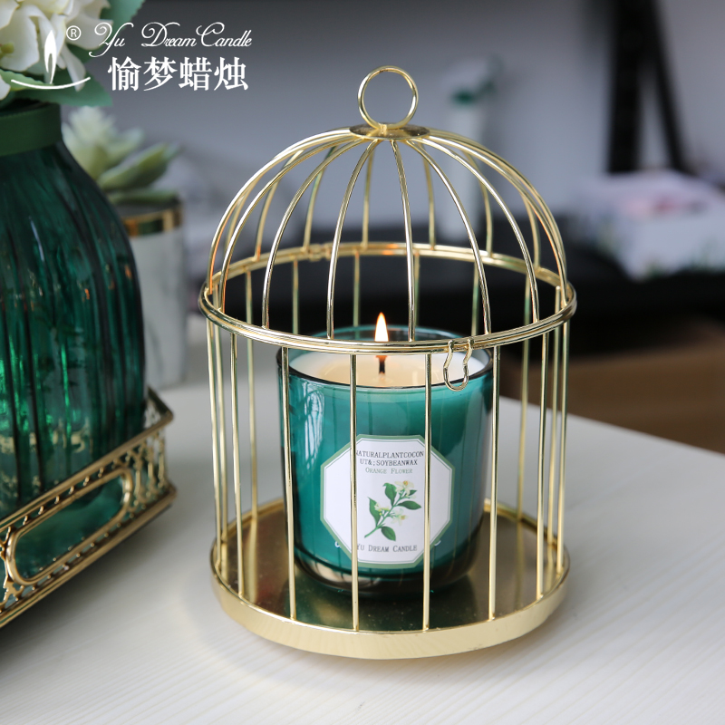 ins风金色鸟笼摆件烛台香薰蜡烛台居家摆件婚庆装饰礼品铁艺烛台