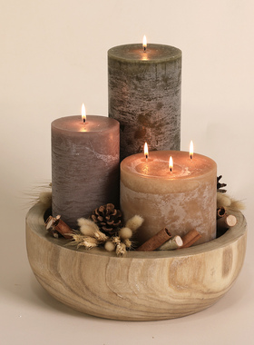 香薰蜡烛超大号摆件室内装饰家居欧式百搭烛台木托高端白色木质香