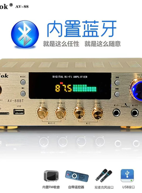 HIFI2.0家用功放机家庭卡拉OK会议室专业功放蓝牙双话筒USB.SD卡