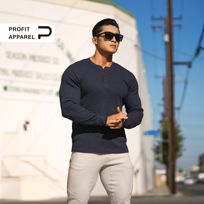 profit秋冬新款男宽松透气休闲风长袖纯色上衣半开胸小立领卫衣