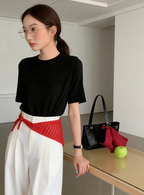 年货新款圆领时尚百搭装饰扣基础款打底外穿中袖T恤125682