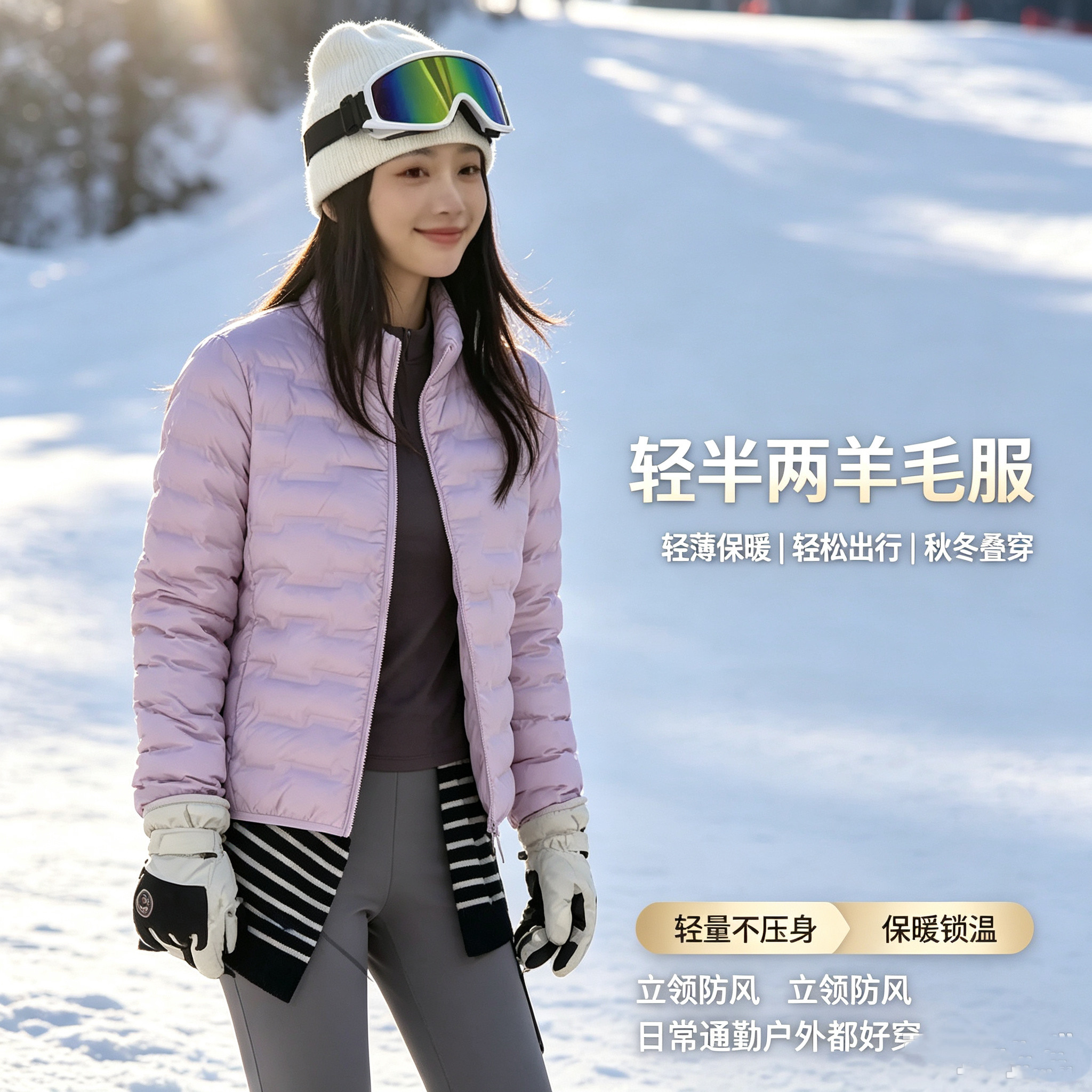 女士轻半两羊毛服立领轻薄羊毛棉棉衣/棉服