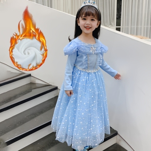 冰雪奇缘爱莎公主裙女童秋冬季加绒儿童生日elsa艾莎宝宝连衣裙子