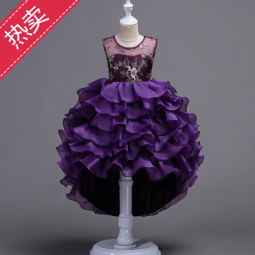 2021儿童礼服裙中大童拖尾公主裙小女孩连衣裙钢琴演出服蛋糕蓬蓬