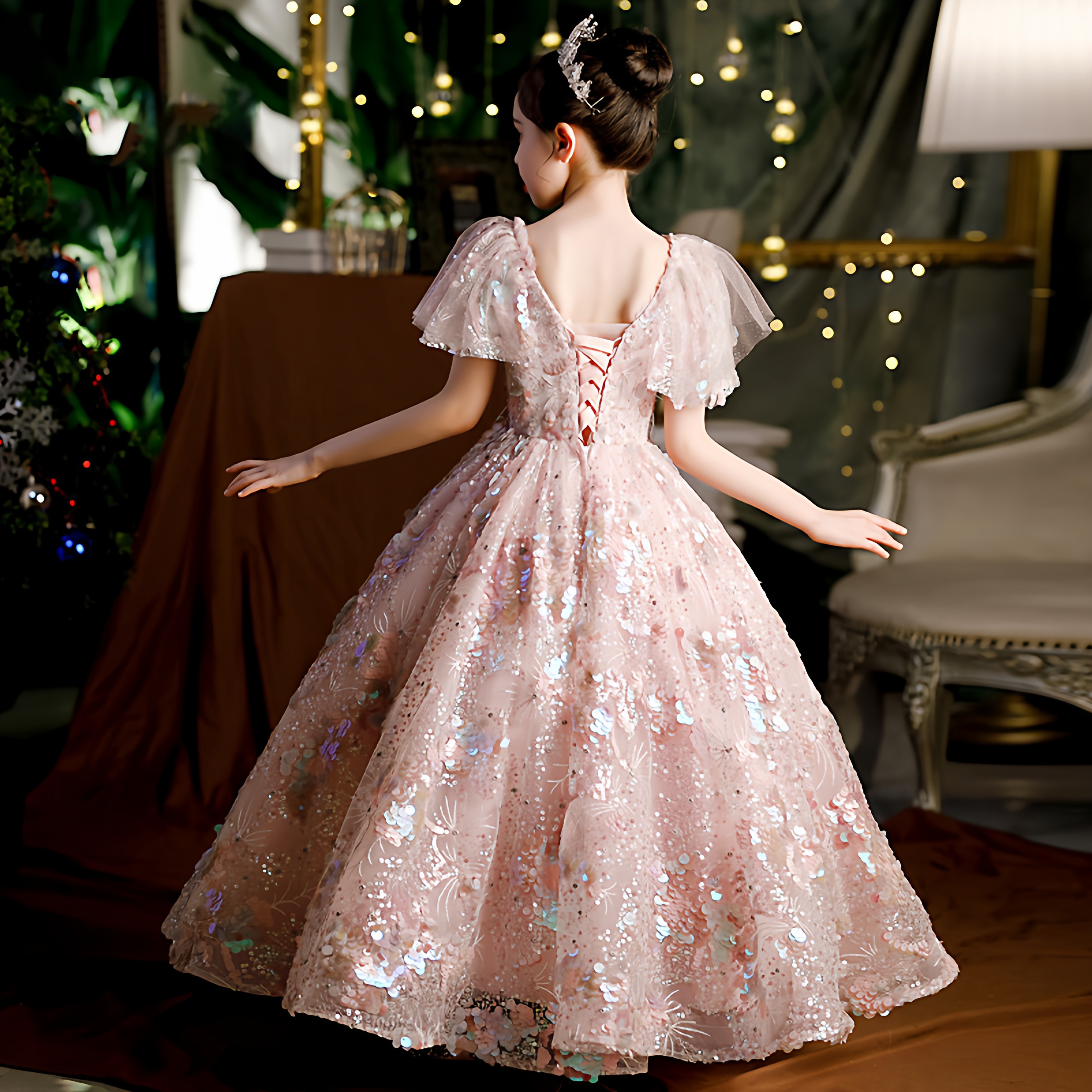 大童绑带加肥大码礼服女生日公主裙儿童主持钢琴演出服小提琴演奏