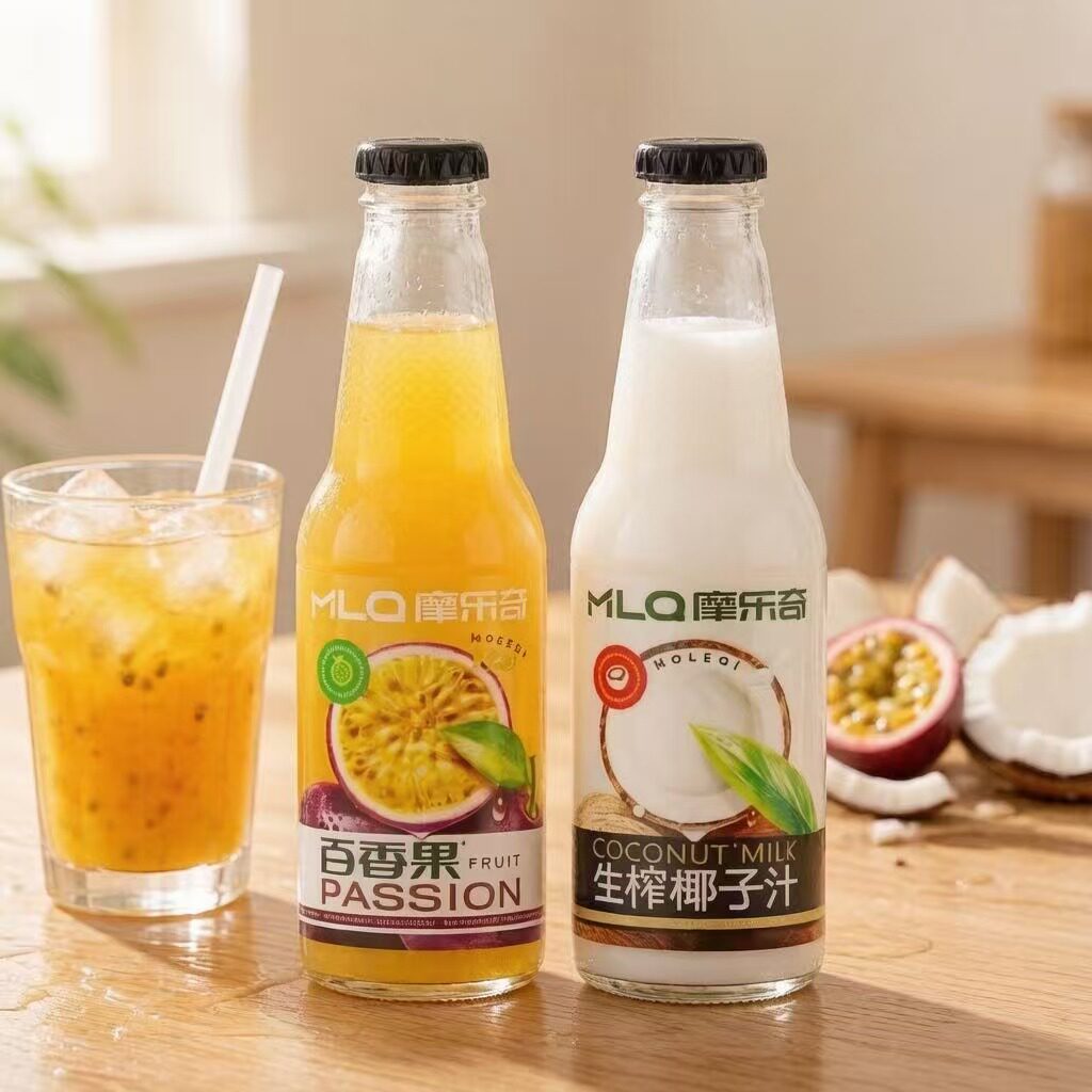 摩乐奇椰子汁百香果汁饮料300ml24罐百香果酸甜饮料玻璃瓶装包邮