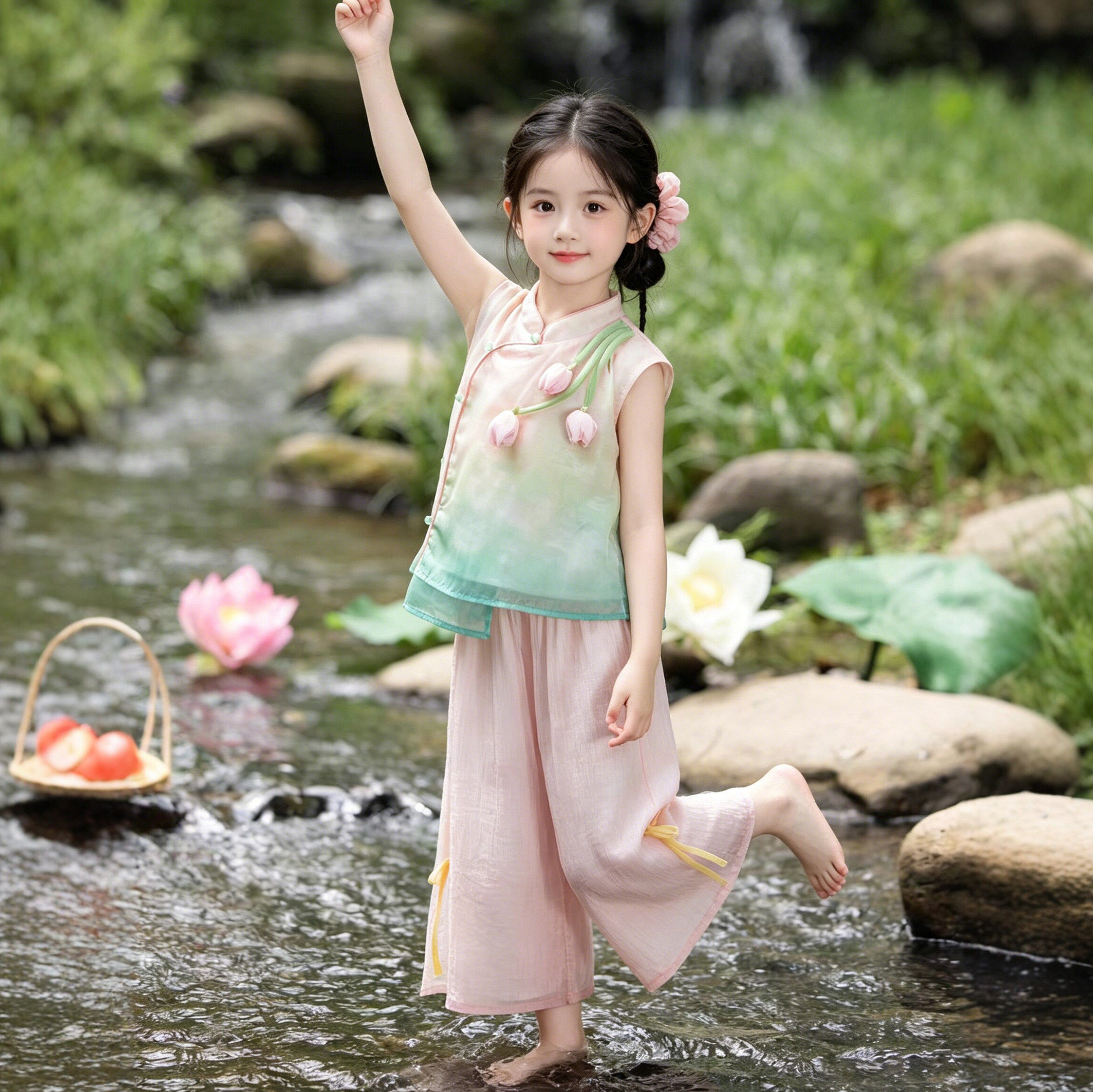 女童夏季薄款新中式汉服两件套图片