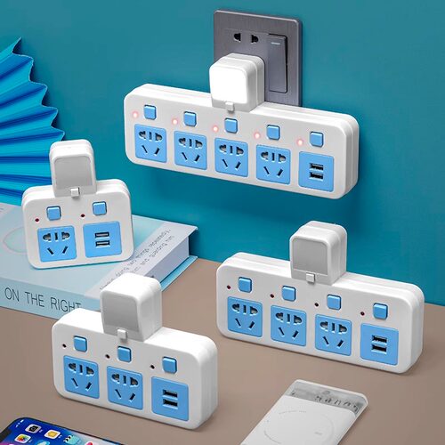 纯铜无线插座插排多功能带USB夜灯独立开关一转多位转换器