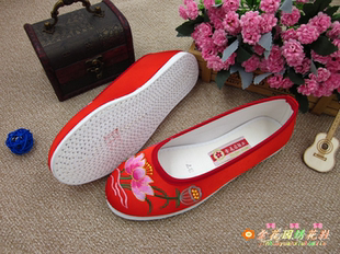 女布底鞋 子绣花鞋 民族风寿鞋 汉服鞋 配旗袍古风 莲花女款 千层底布鞋
