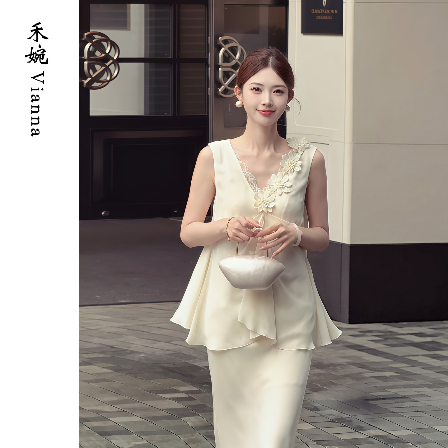 禾婉【白茉莉】法式蕾丝马甲女夏季精致花边V领无袖气质上衣小衫
