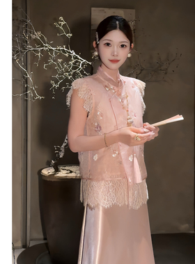 禾婉【烟雨江南】新中式刺绣拼接蕾丝马甲女2026新款气质减龄上衣