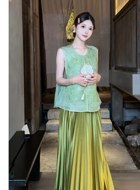 禾婉【春意盎然】新中式刺绣马甲女款重工轻纱底荷花钉珠无袖上衣