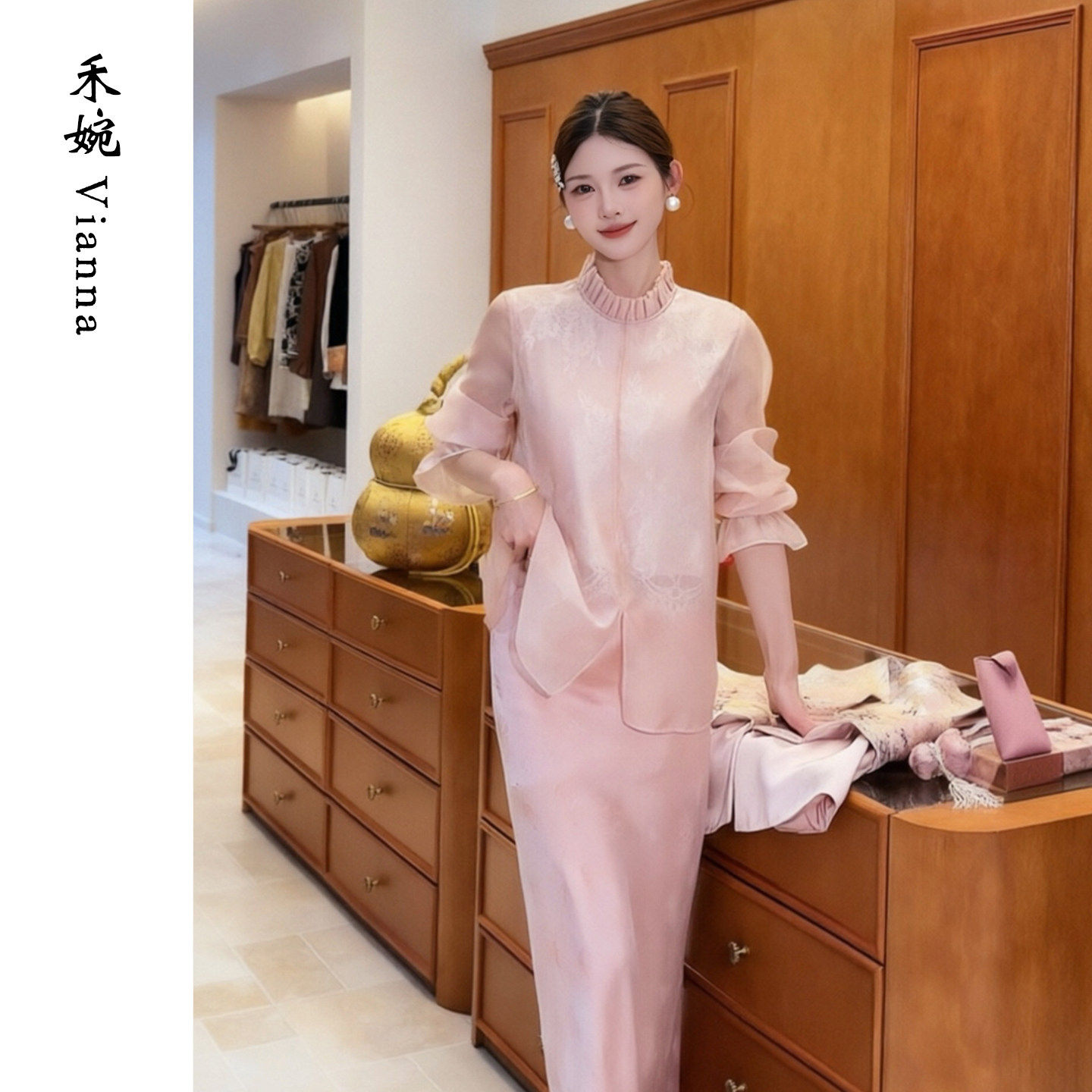 禾婉【春日褶边】新中式水光丝衬衫女2026新款木耳领设计国风上衣
